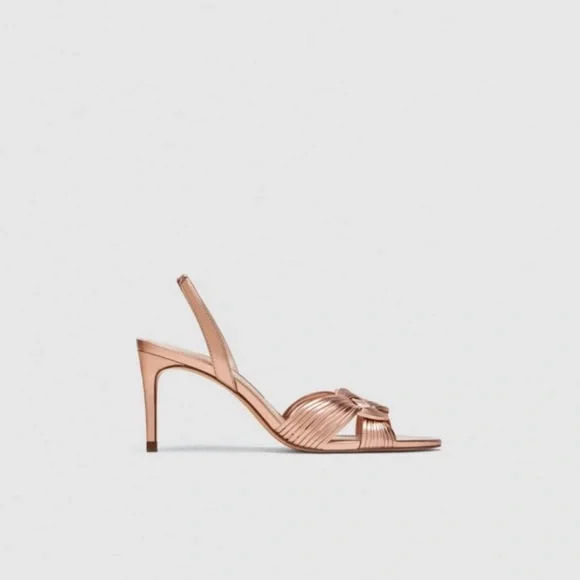 Zara Rose Gold Knot Braided Heels with Ankle Strap - Picture 3 of 11